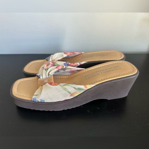 Brown Wedge Sandals with Muted Floral Strap - Picture 3 of 6